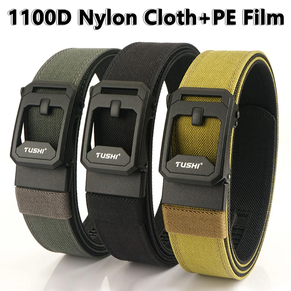 TUSHI Hard Tactical Belt for Men Sturdy Nylon Metal Automatic Buckle Police Duty Military Belt Outdoor Girdle IPSC Accessories