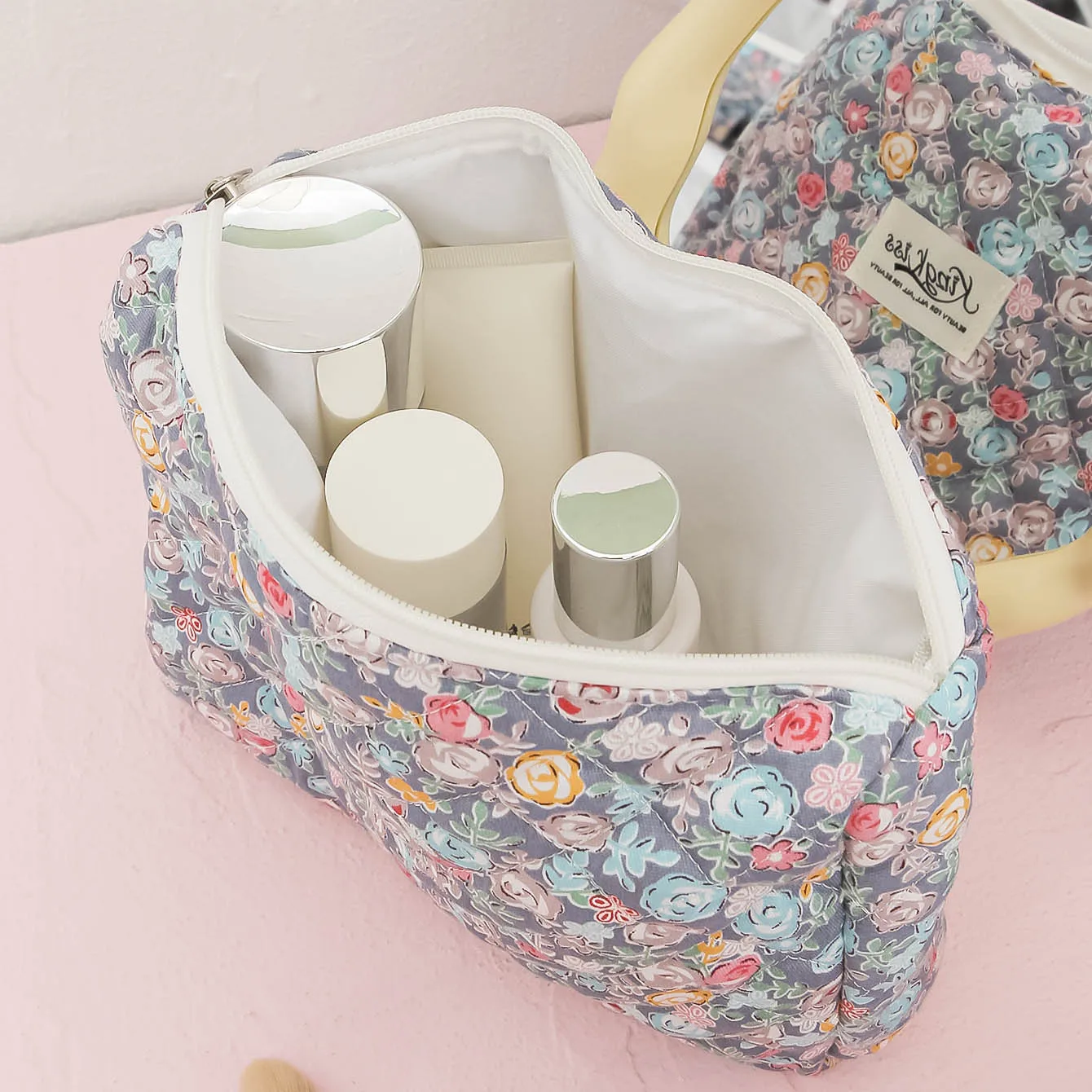 Quilted Floral Cosmetic Bag Aesthetic Travel Storage Makeup Skincare  Bag Organizer Storage Makeup Organizer For Women Girls