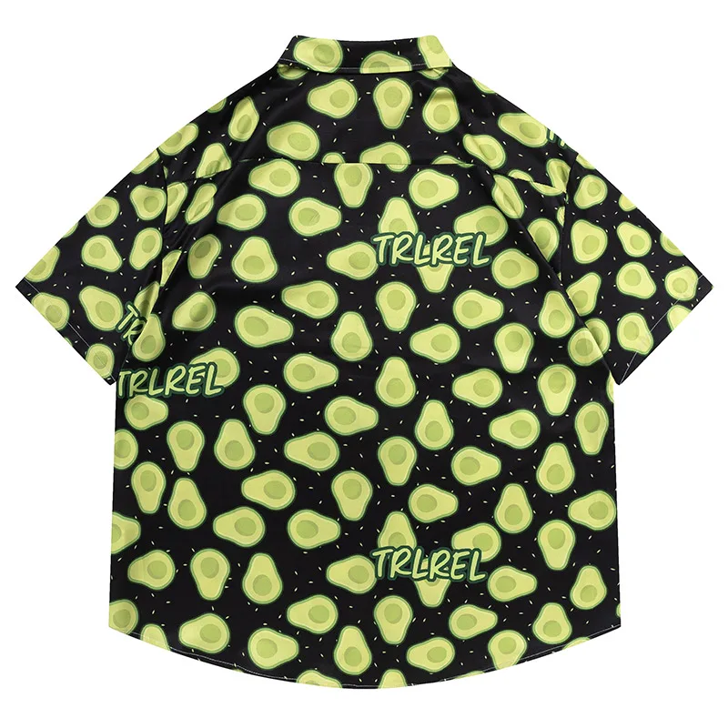 Men Summer Short Sleeved Shirt Avocado Green All Over Printed Shirt Hawaiian Beach Casual Top Fresh Interesting Loose Top Unisex