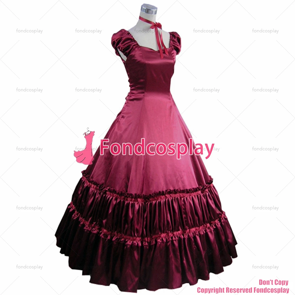 fondcosplay Gothic Lolita Punk Medieval Gown Crimson Ball Long red satin Evening Dress cosplay costume CD/TV[CK1442]