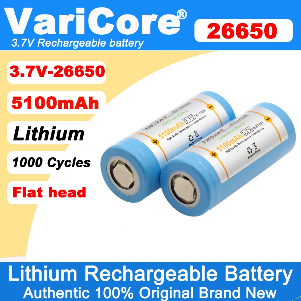 3PCS VariCore 26650A  5100mAh Li-ion 3.7v Rechargeable Battery for Flashlight 20A 3.6V Power batteries