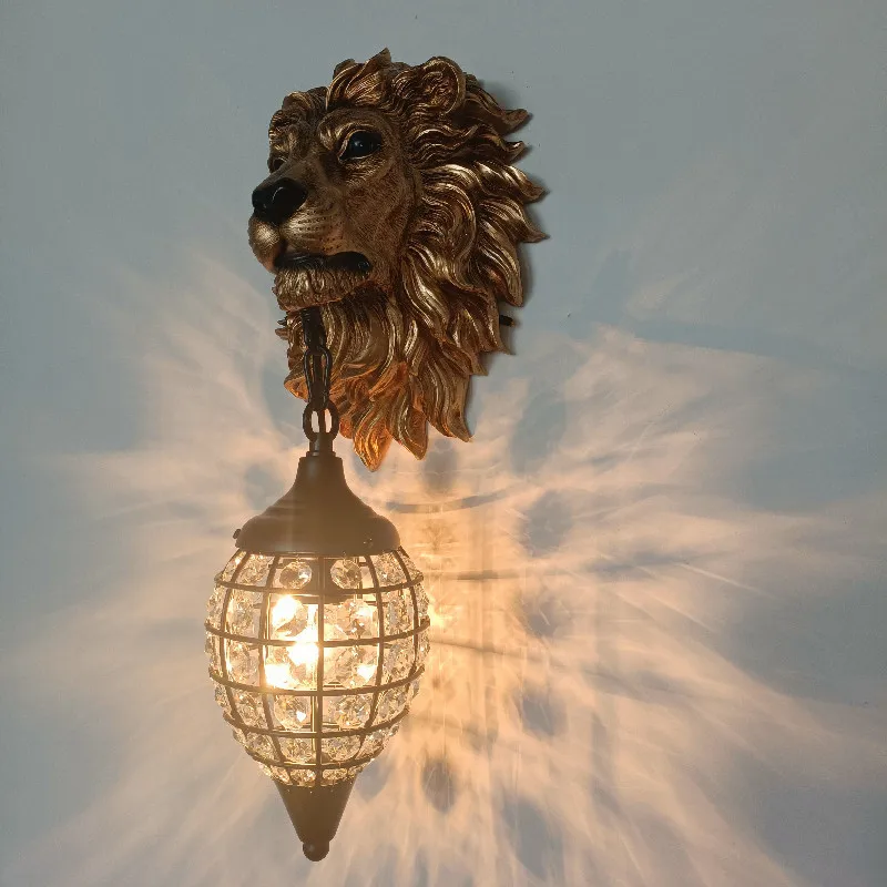 DEBBY-Creative Lion Design LED Sconces, lâmpadas de parede de cristal moderno, luminária para casa, estar, quarto, cabeceira, varanda