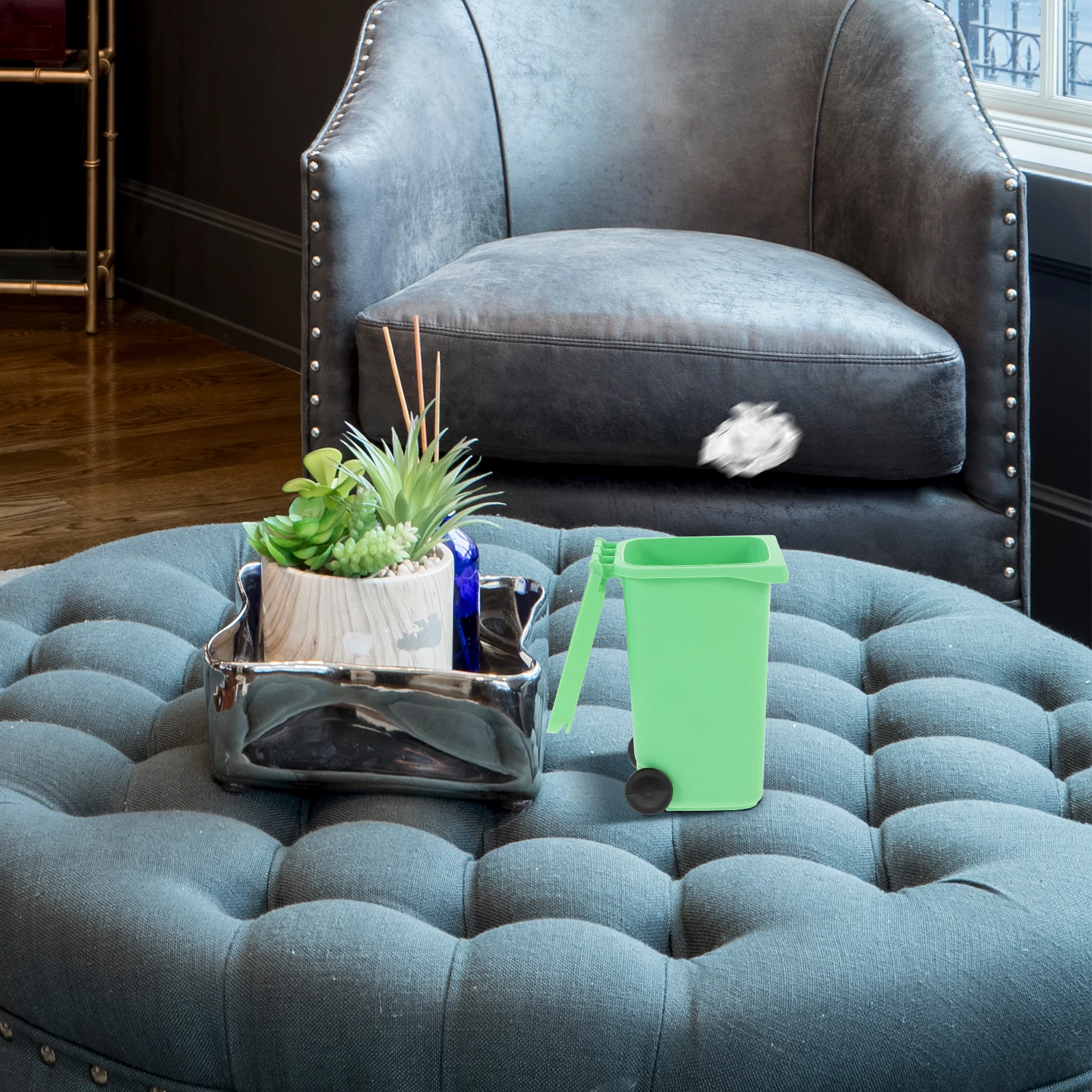 ถังขยะตั้งโต๊ะขนาดเล็กพร้อมฝาปิด ถังขยะขนาดเล็กสำหรับโต๊ะทำงาน บ้าน สำนักงาน ห้องครัว รถยนต์ ถังเก็บของพลาสติก