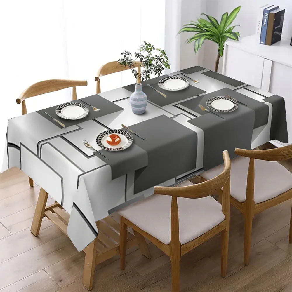 Fashionable, simple and high-end grey geometric pattern tablecloth - suitable for picnics and campingzyc