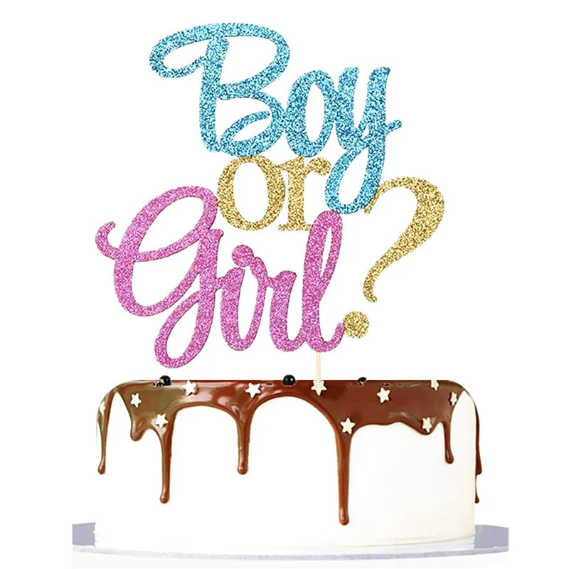 Boy Or Girl Cake Flags Gold Pink Blue Cake Topper Gender Reveal Kids Birthday Party Baby Shower Cake Baking Decor DIY