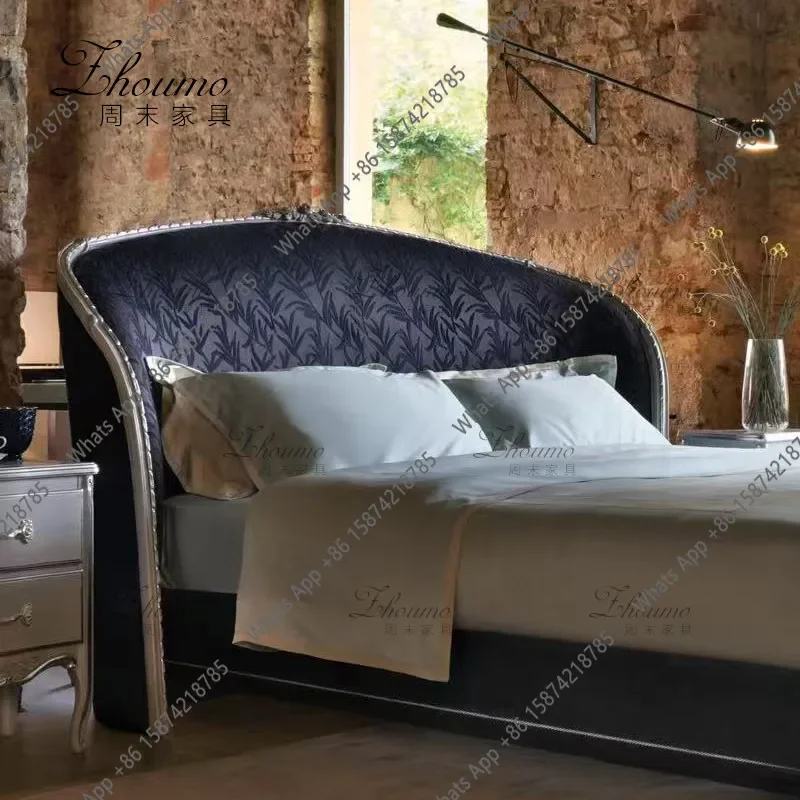 X32 Neoclassical Carved Retro Bed French Light Luxury Printed Double Bed Hand Carved Master Bedroom Solid Wood Wedding Bed