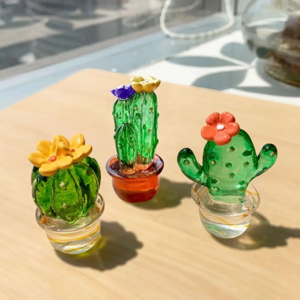 1Pcs Handmade Murano Glass Cactus Figurines Ornaments Desktop Craft Adornment Creative Colorful Cute Miniature Plant Home Decor