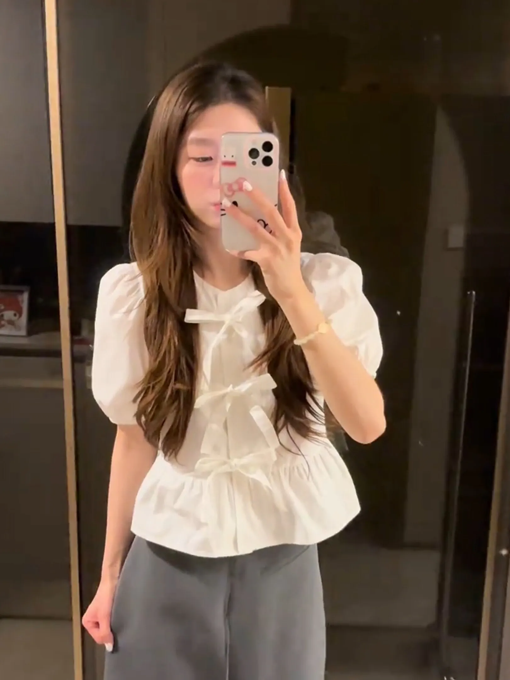 

Sweet Style Short Sleeve Shirt Women's Knot Tie Waist Top Gentle Wind Style Summer New Arrival Youthful Female Clot...