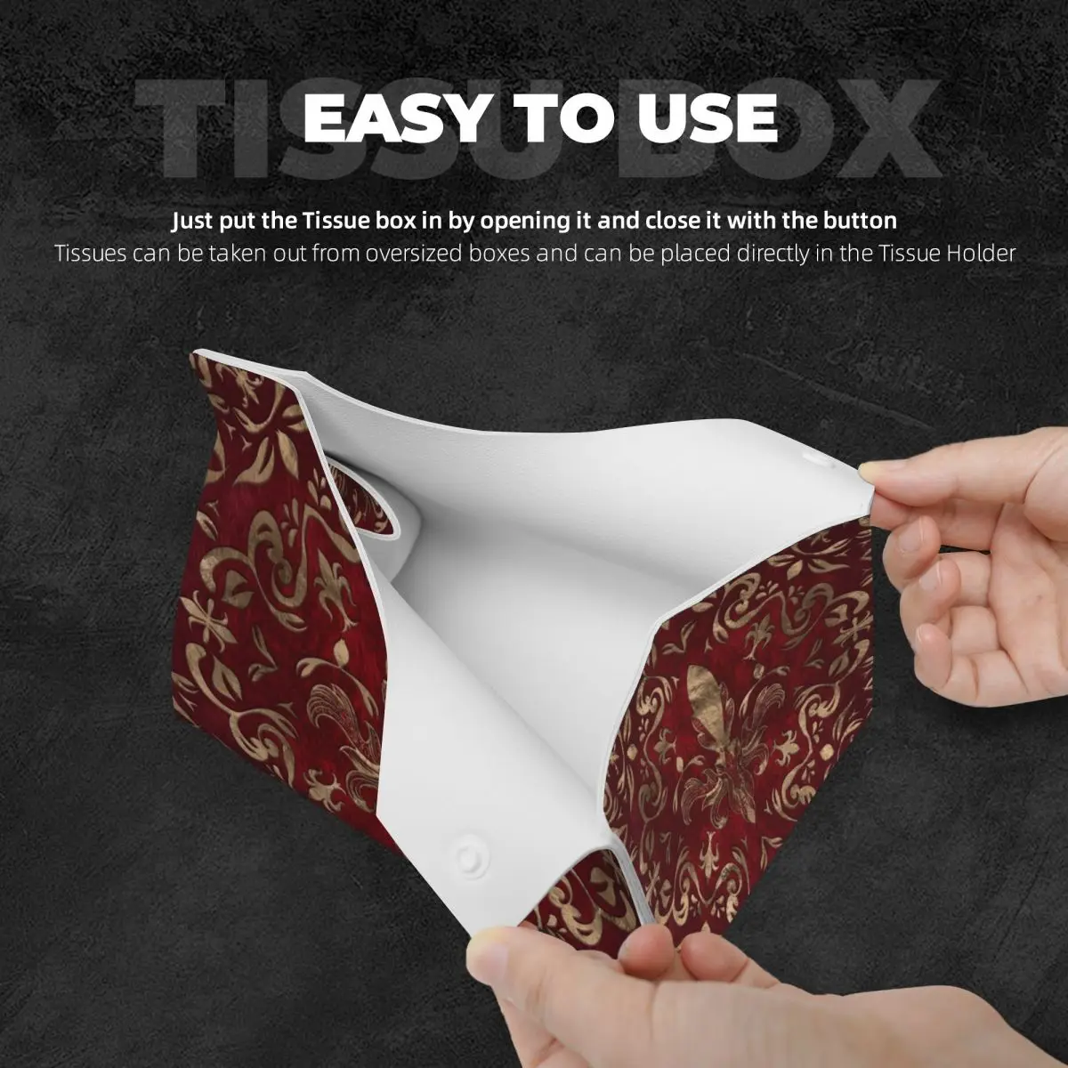Custom Luxury Lily Flower Fleur-De-Lys Tissue Box Cover PU Leather Rectangular Fleur De Lis Facial Tissues Holder for Home