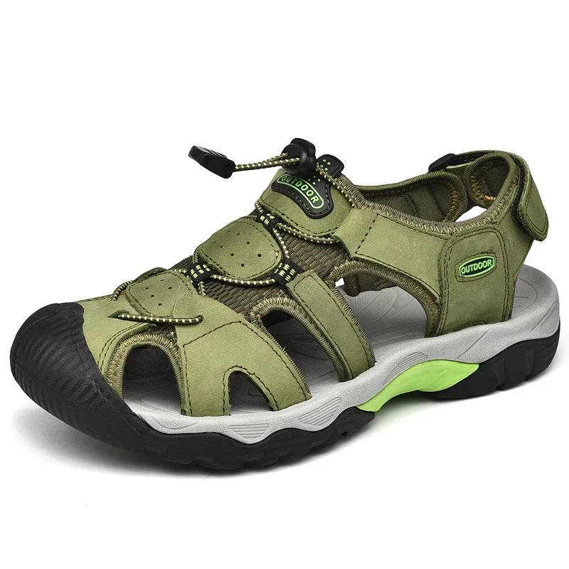 2024 Hot Selling Men\'s Sandals Summer Wear-resistant Soles Beach Bags Green Outdoor Hiking Shoes for Men‘s Big Size：38-48