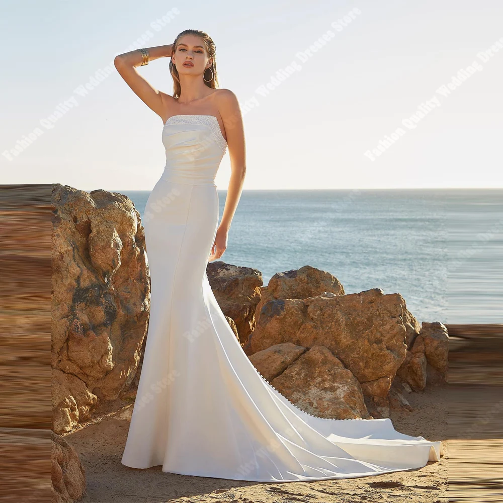 2025 스윗하트 칼라 머메이드 여성 웨딩드레스 섹시 새틴 백리스 신부 가운 약혼 연회 롱 드레스 맞춤 제작