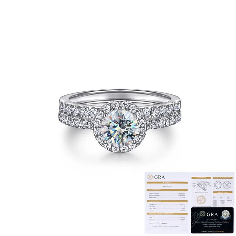 Hot selling 0.8ct moissanite ring for women, 100% S925 silver 2-piece stacked ring, light luxury and high-end wedding jewelry