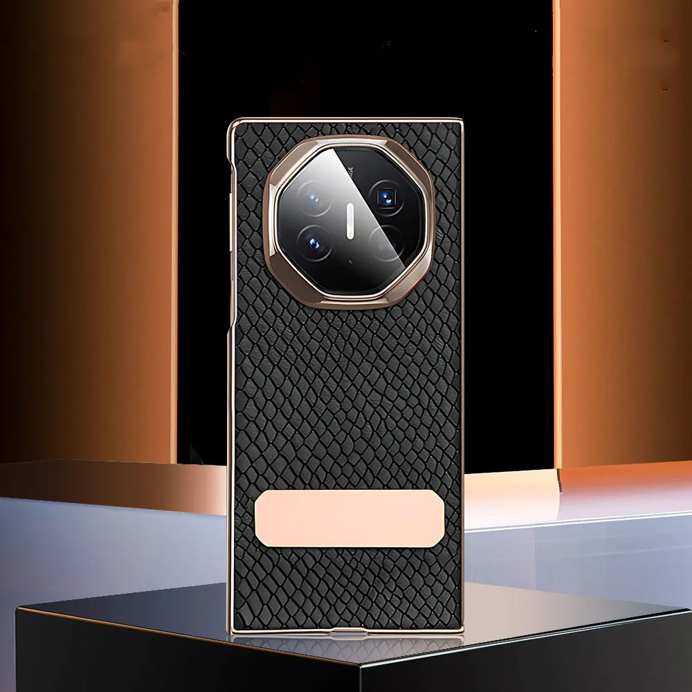 حافظة من جلد البقر الطبيعي بنمط الثعبان لهاتف هواوي ميت XT XTs غطاء خلفي