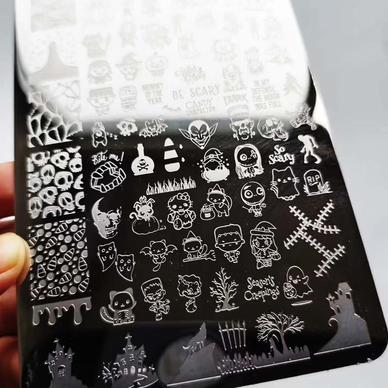 Cartoon Charakter Halloween Nagel Stamping Platten Kürbis Vorlage Schablonen Nail art Stempel Bild Platte Maniküre Nagel Druck Werkzeug