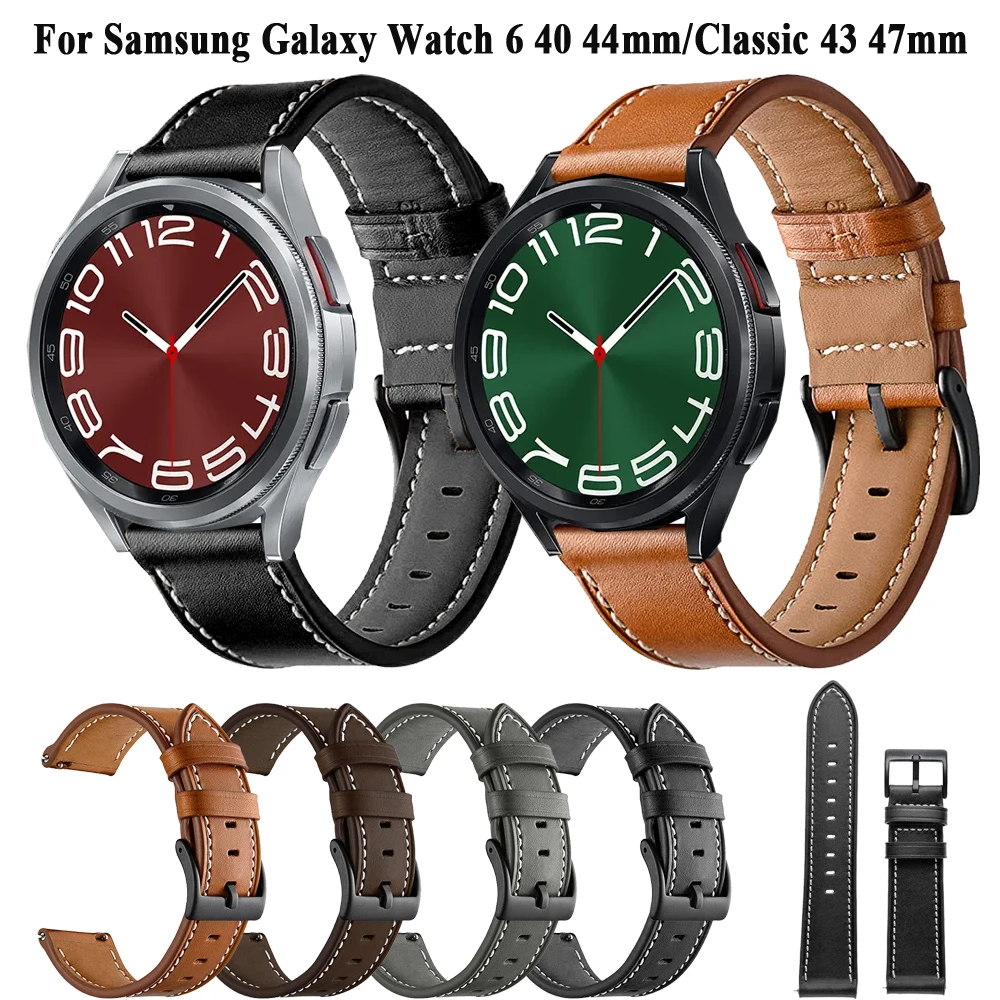 سوار جلدي لساعة سامسونج جالاكسي ، سوار معصم كلاسيكي ، ساعة بديلة 4 ، 5 ، 6 ، 40 ، 44 ، 43 ، 47 ، 20 حزام
