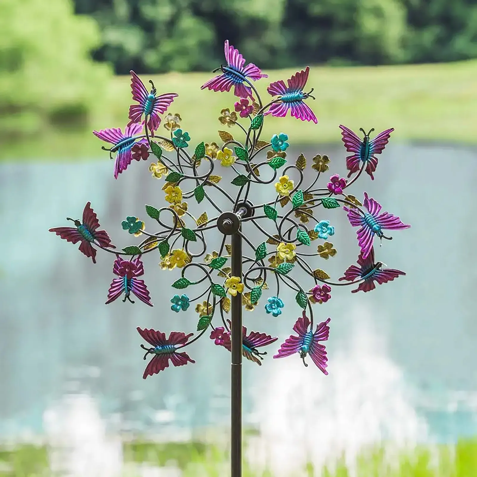 20cm Large Colorful Butterfly Garden Wind Spinner Metal Stakes Flower Windmill Iron Art Handcrafts Garden Lawn Yard Decoration