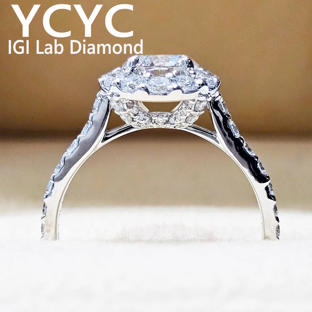 

Платиновое кольцо pt950 из белого золота с бриллиантом, выращенное в лаборатории, круглое кольцо с бриллиантом CVD HPHT DEF VS-VVS, обручальное и обручальное кольцо ﻿