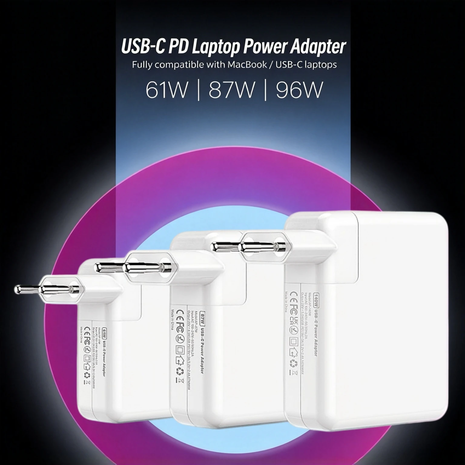 61W 87W 96W 140W USB-C PD Power Adapter, Fast Charger Compatible with MacBook Air Pro M1 M2 M3 M4 M5, Type C Laptop Fast Charger
