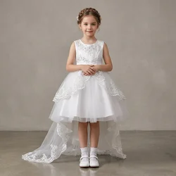 Girls Summer Princess Dress, Puffy Tulle Pageant Gown with Train, Elegant Sleeveless Birthday Dress, Perfect for Children’s Day