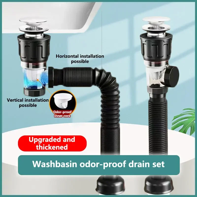 

Universal Flip Stainless Steel Washbasin Washbasin Sink Wall Drainage Pipe Anti Odor Drainage Pipe Kitchen Bathroom Accessories