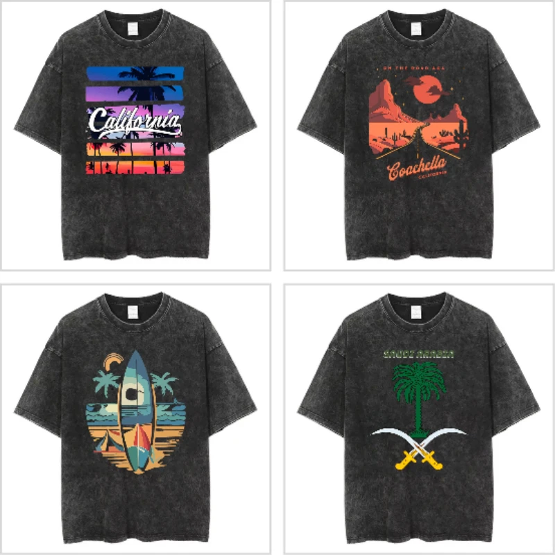 California  I'M Classic Racing Washed New Arrival Mens Clothes Tee Shirt Homme Graphic T-Shirts Men Tshirt for WoMen  Goth