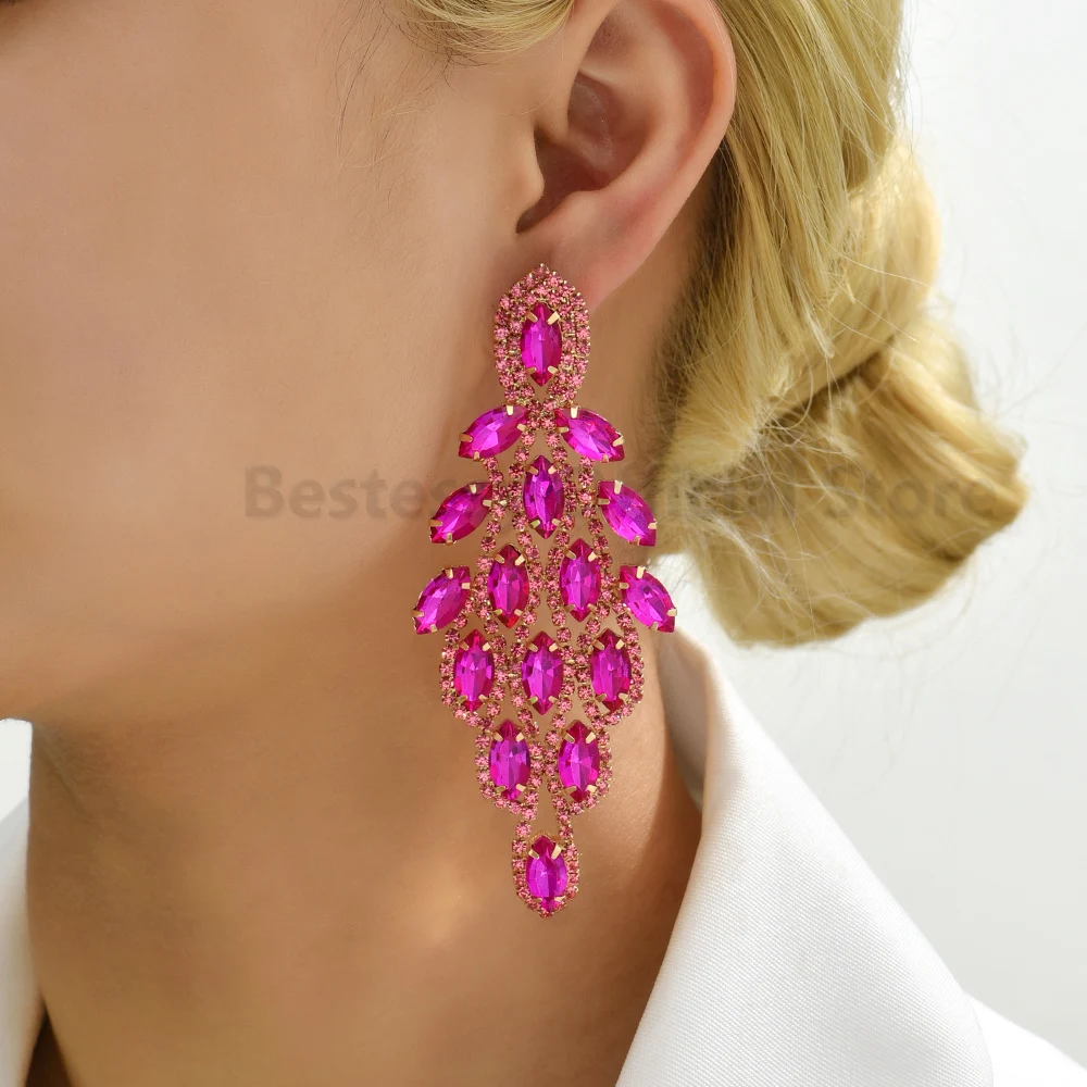 

Fashion Maple Leaf Design Long Drop Earrings For Women All Glass Luxury Elegant Alloy Jewelry Party Charm Ear Accessories Gift