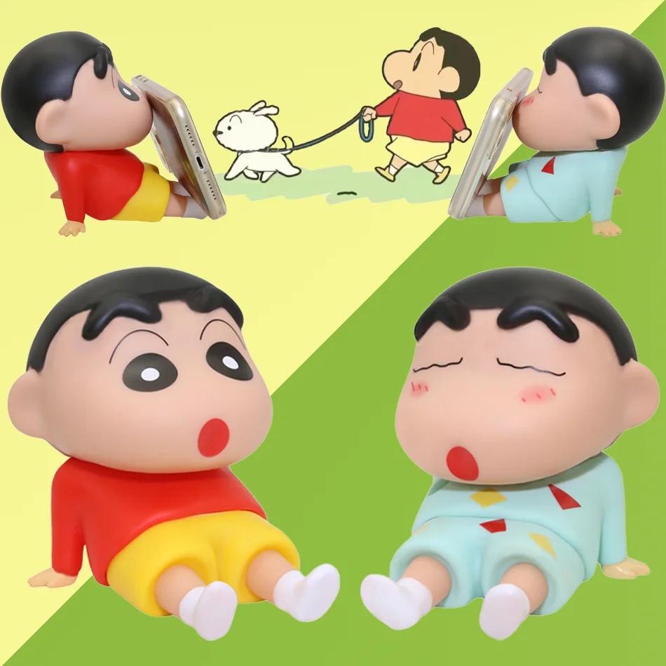 Crayon Shin-Chan figura de Anime soporte para teléfono Kawaii adornos de escritorio soporte para teléfono Mini colección GK juguetes de decoración regalos para niñas
