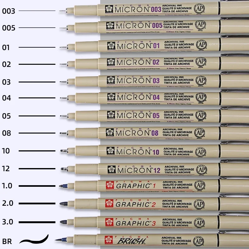 ปากกา Fineliner ซากุระพิกม่าไมครอน1ชิ้นจากญี่ปุ่นปากการ่างหมึกสีดำสำหรับการวาดภาพกราฟิกการเขียนการเขียนบันทึกภาพประกอบ