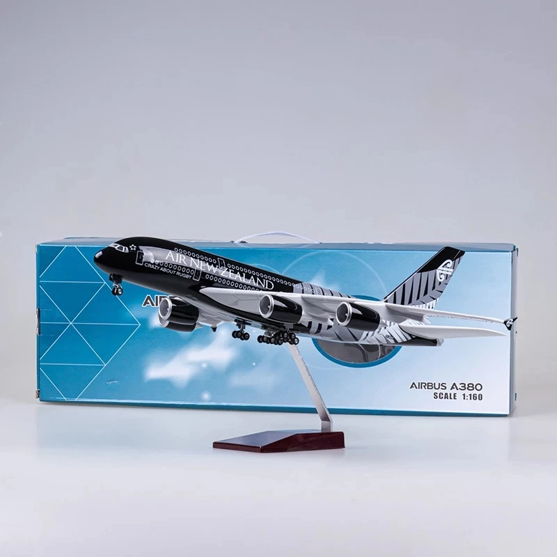 Avião escala 47cm a380 nova zelândia airways modelo w luz e roda trem de pouso diecast resina avião brinquedos para crianças presente por