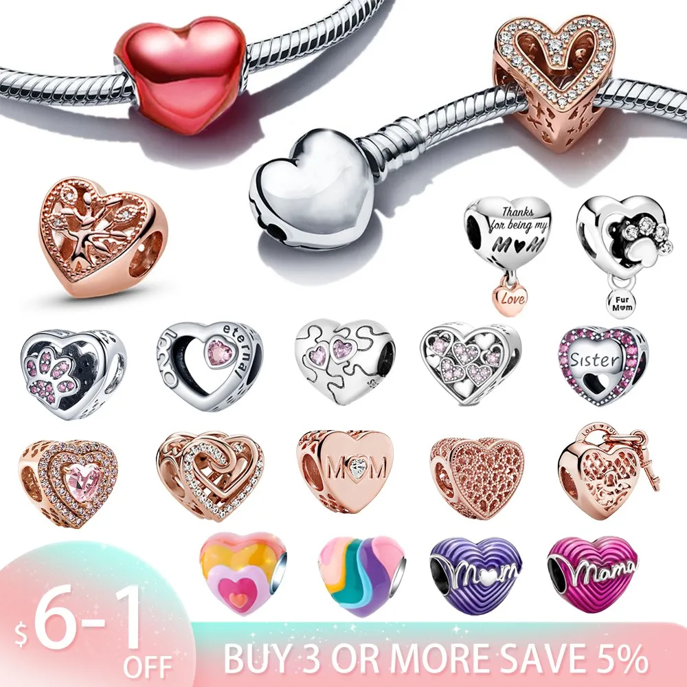 

New 925 Silver Love Charm Heart-shaped Bead Fit Original Bracelets Fashion DIY Woman Jewelry Valentine's Day Present