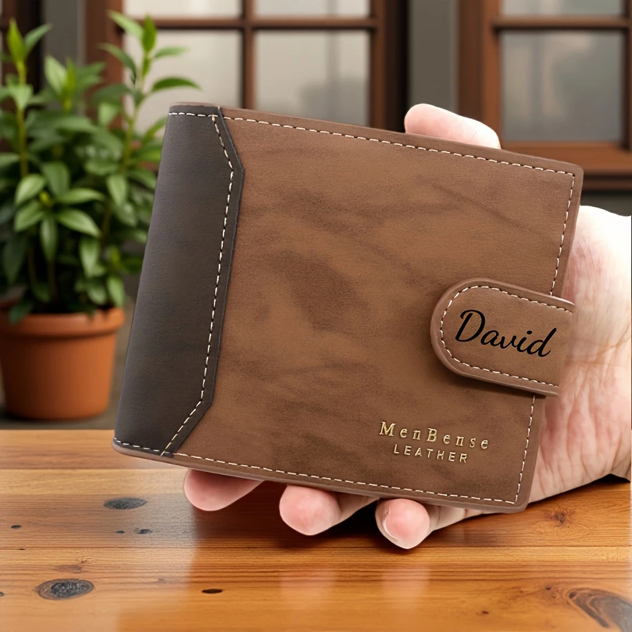Cartera Bifold de Cuero Esmerilado con Nombre Personalizado, Carteras Exclusivas para Hombre, el Mejor Regalo para Esposo, Regalos para el Día del Padre