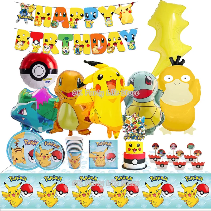 Pokémon Birthday Party Decoration, Pikachu, Relâmpago, Novo Conjunto de Balão, Suprimentos para Eventos, Descartável, Talheres, Banner, Máscara,