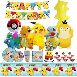 Pokemon decoración de fiesta de cumpleaños Pikachu relámpago nuevo juego de globos suministros para eventos para niños vajilla desechable Banner máscara telón de fondo