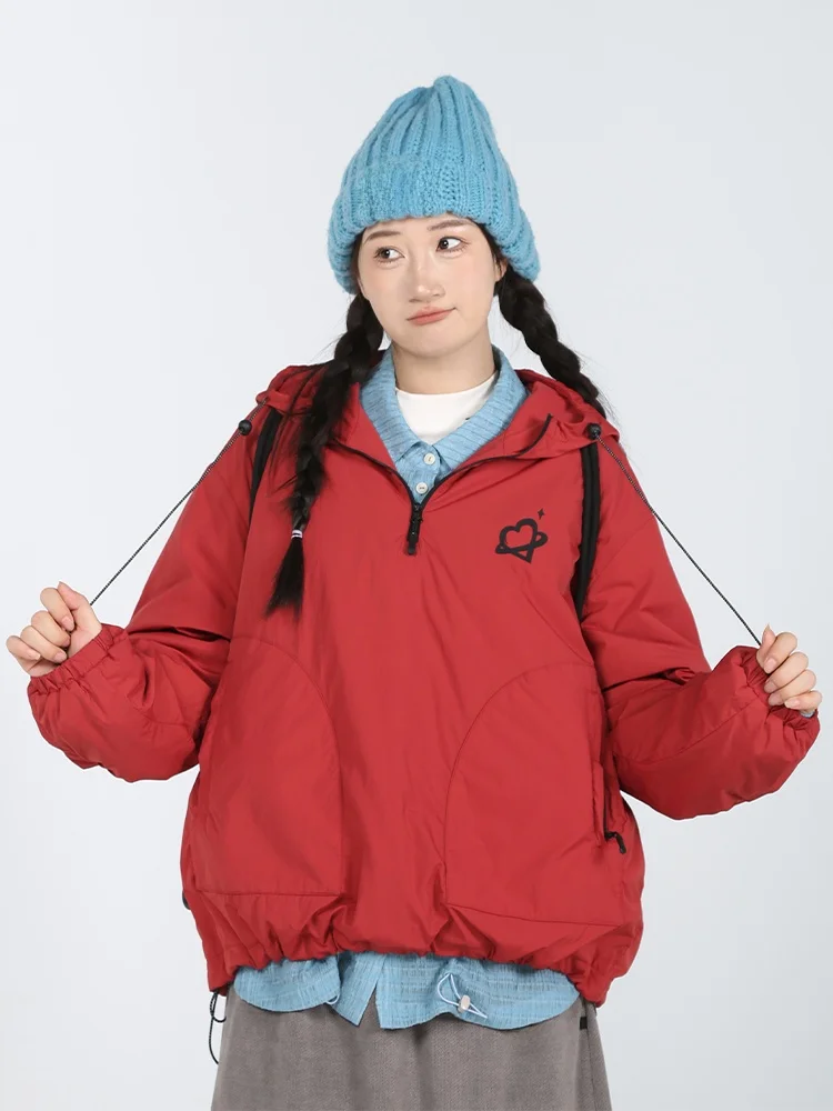 

Original 2026 New Sle Thin Cotton Jaet Women's Windproof Warm Hooded Insert Cotton Outerwear Street Sle Loose Fit Printed