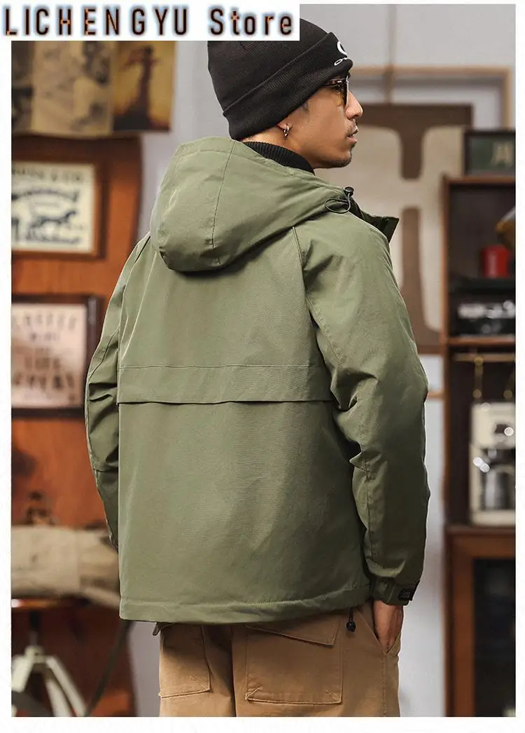 Fall Winter Men's Thickened Padded Jacket Workwear Outdoor Hooded Coats Loose-Fit Casual Windbreaker Jacket With Cotton Lining