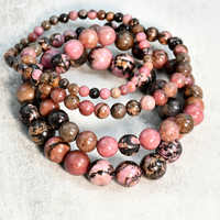 Pink Natural Stone Rhodonite Elastic Bracelet 4mm 6mm 8mm 10mm Round Beads Vintage Style Handmade Jewelry