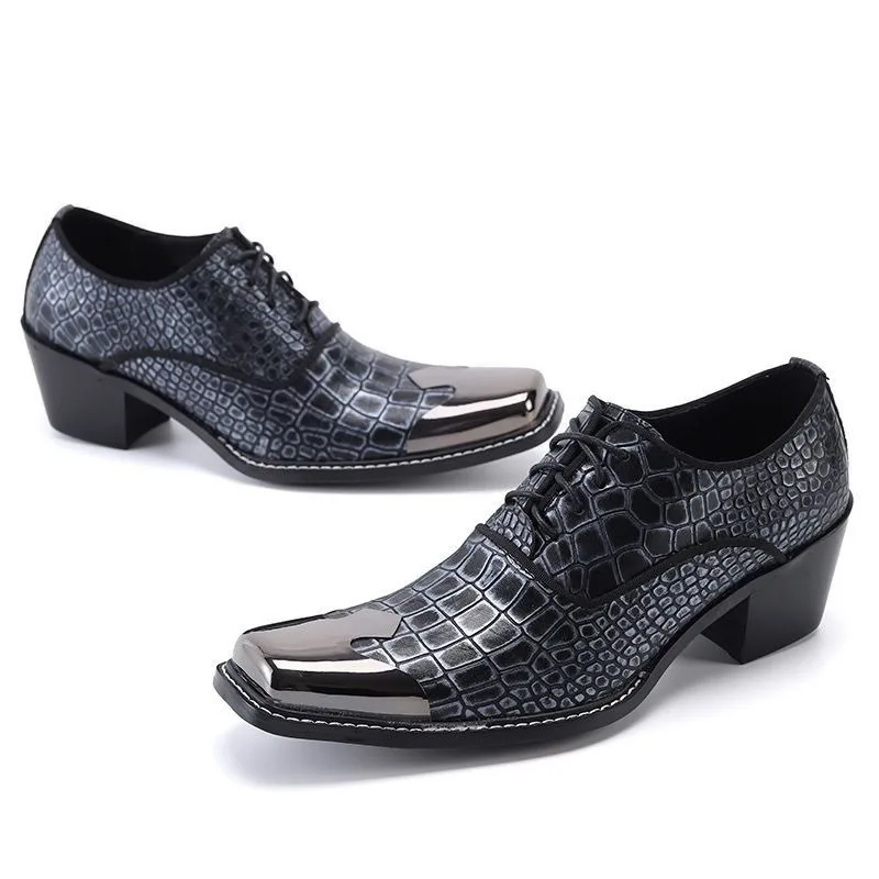 Metal Square Toe Men Dress Shoes High Heels Leather Studded Ankle Boots Shiny Black Zipper Cowboy Rivets Zapatos Para Hombre