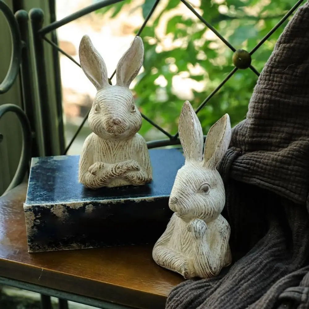 

2Pcs Simple Cute Bunny Figurines Handmade Pastoral Half-length Rabbit Ornaments Rural Resin Rabbit Ornaments Photo Props
