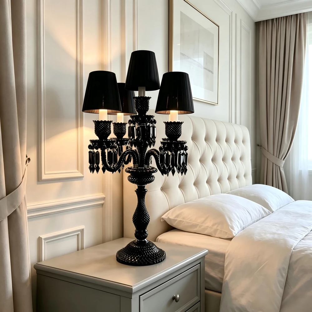 Luxury Baroque Black Crystal Table Lamp E14 Led Candlestick Floor Lampshade For Restaurant Wedding Lighting