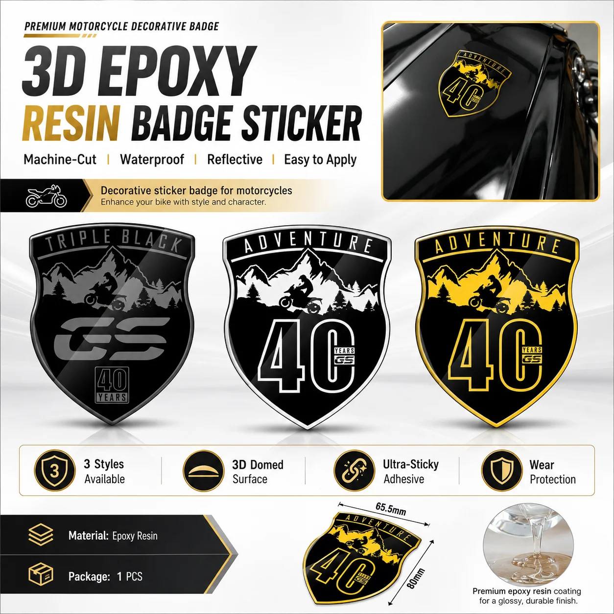 

For BMW F750GS F850GS R1200GS R1250GS Adventure Edition 40 Year GS Motorcycle Modification 3D Resin Sticker Kit