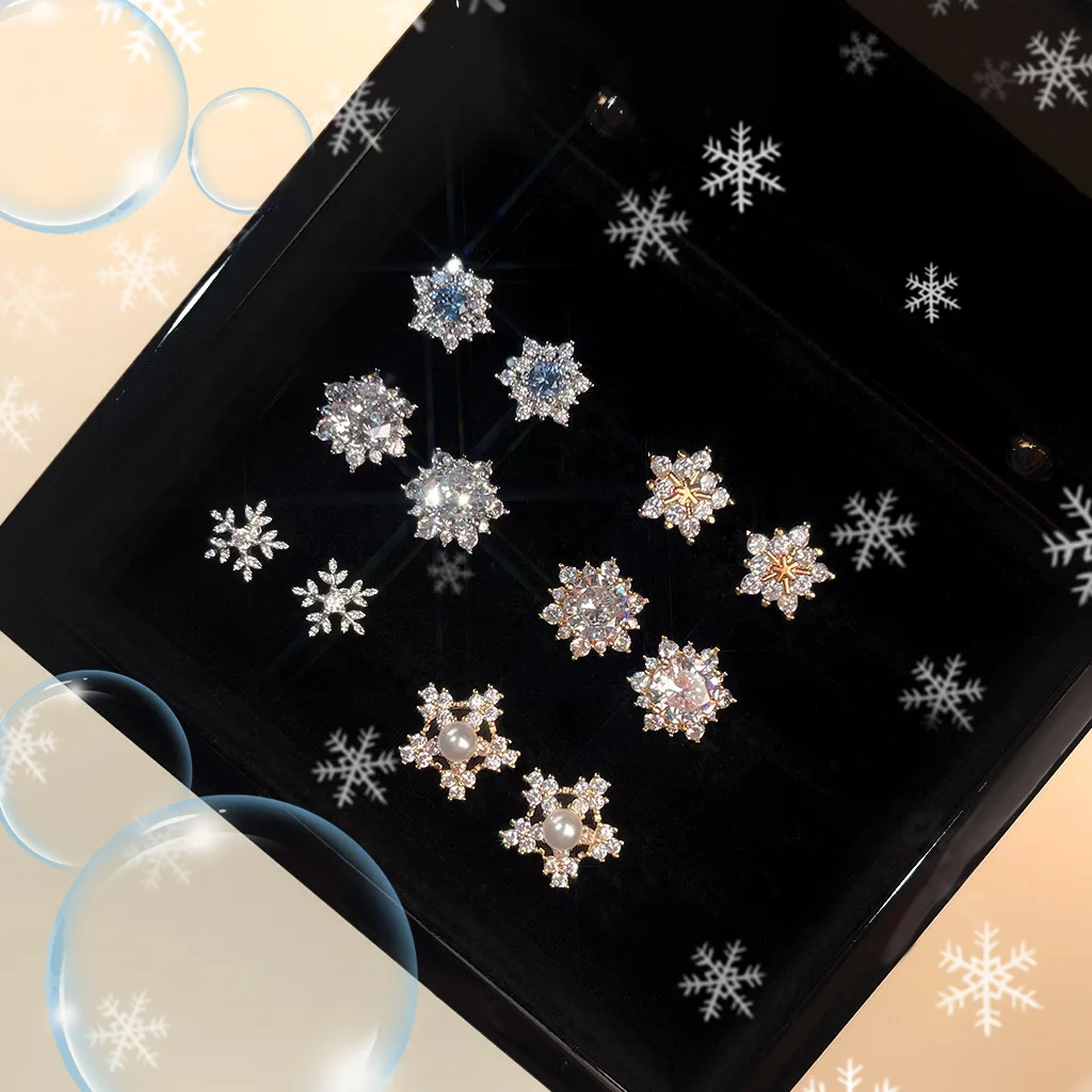 

DIY accessories Fantasy Snow Dream Series Zircon Stud Earrings Women's Fresh and Sweet Little Snowflake Earrings Light Luxury He
