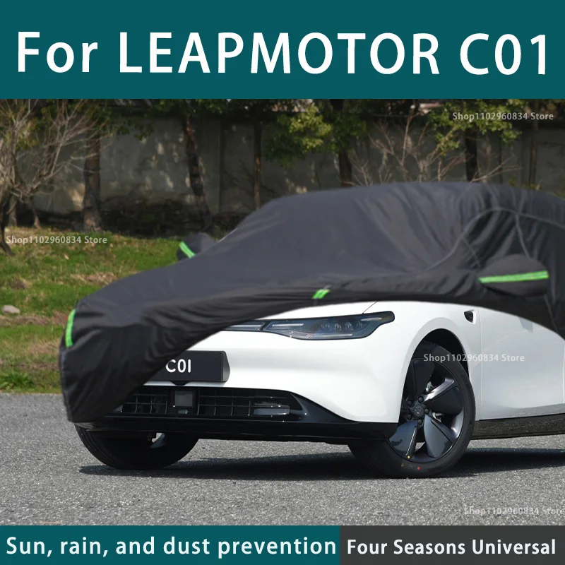 

For Leapmotor C01 210T Full Car Covers Outdoor Uv Sun Protection Dust Rain Snow Protective Car Cover Auto Black Cover