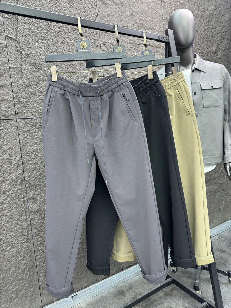 

Svip Men's Comfortable Wide Leg Straight Cut Pants Autumn High Elastici Low Maintenance Slim Fit Casual Trousers