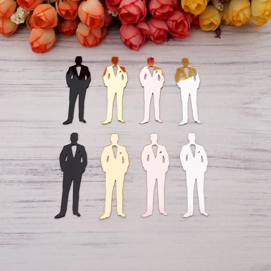 20 Pieces/Lot 6cm Height Wedding Acrylic Mirror Bridegroom Sticker Valentine\'s Day Party Favor Guest Gift