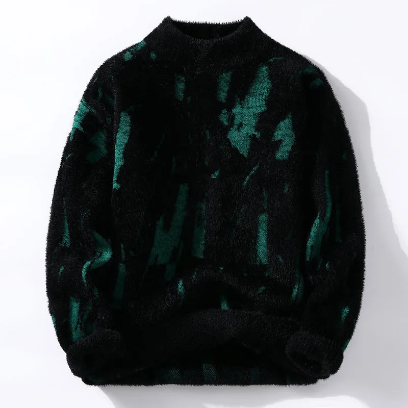 Mink Fleece Mock Neck Men Sweater Long Sleeve All Match Pullovers Winter High Quality Soft Comfortable Elastic Sueters De Hombre