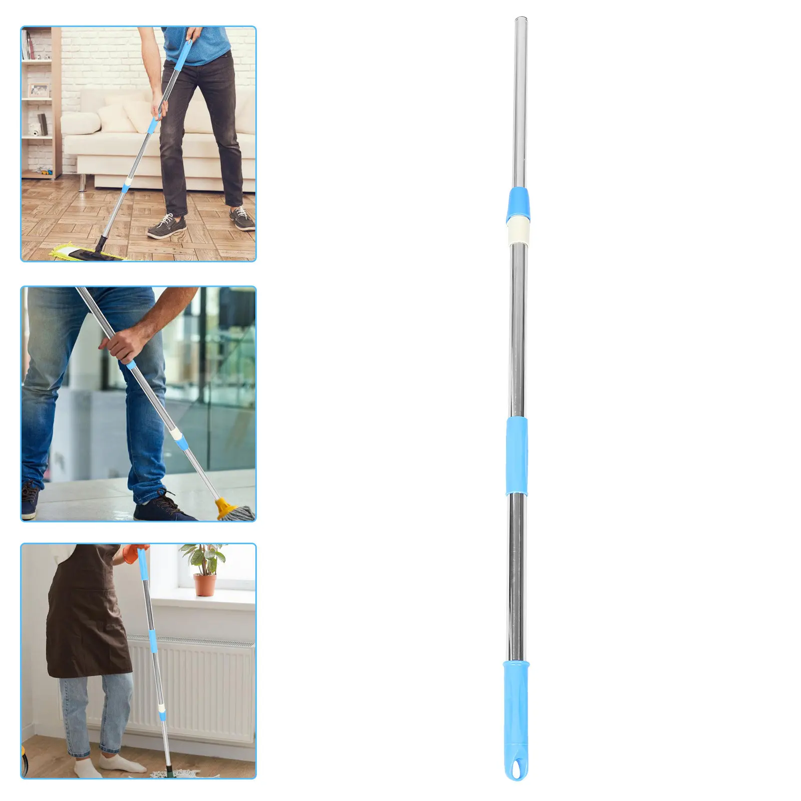 

Усиленная телескопическая ручка для швабры из нержавеющей стали с поворотом на 360 градусов для уборки плитки и твердых полов