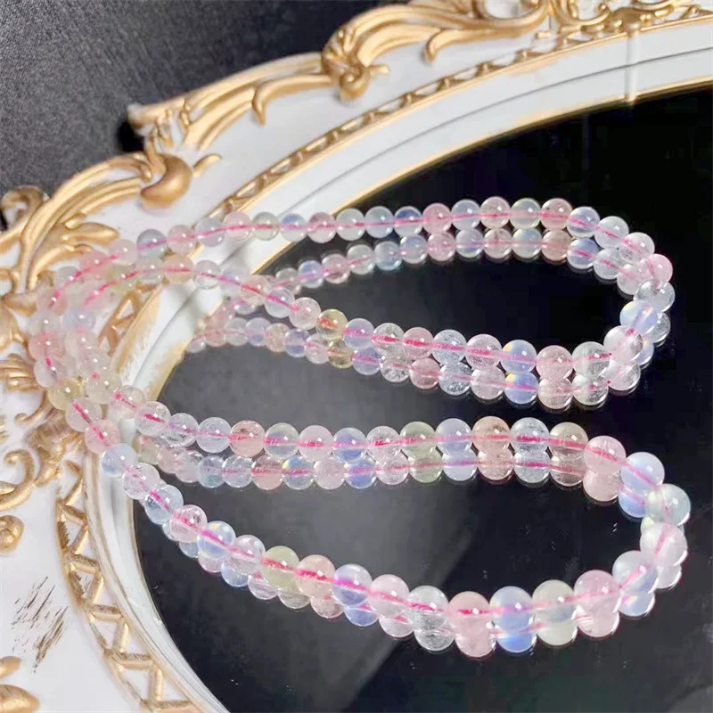 6.5MM Natural Morganite Triple Circle Bracelet Healing Fashion Reiki Crystal Fengshui Jewelry Birthday Gift 1pcs