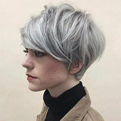 Korte Zwarte Wortels Grey Pixie Cut Rechte Synthetische Pruiken Cos Jurk Voor Vrouwen