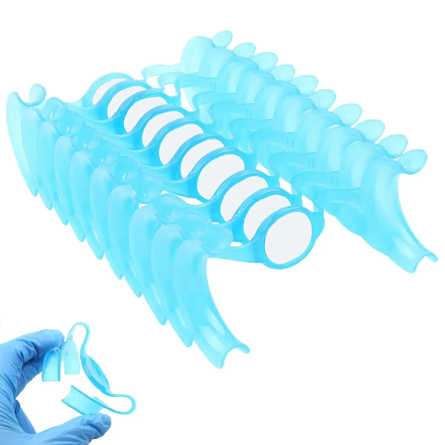 Dental Cheek Retractor Mouth Opener M Shape Autoclavable with Mirror for Teeth Whitening Mouthpiece Dentist Tools(10Pcs Blue)