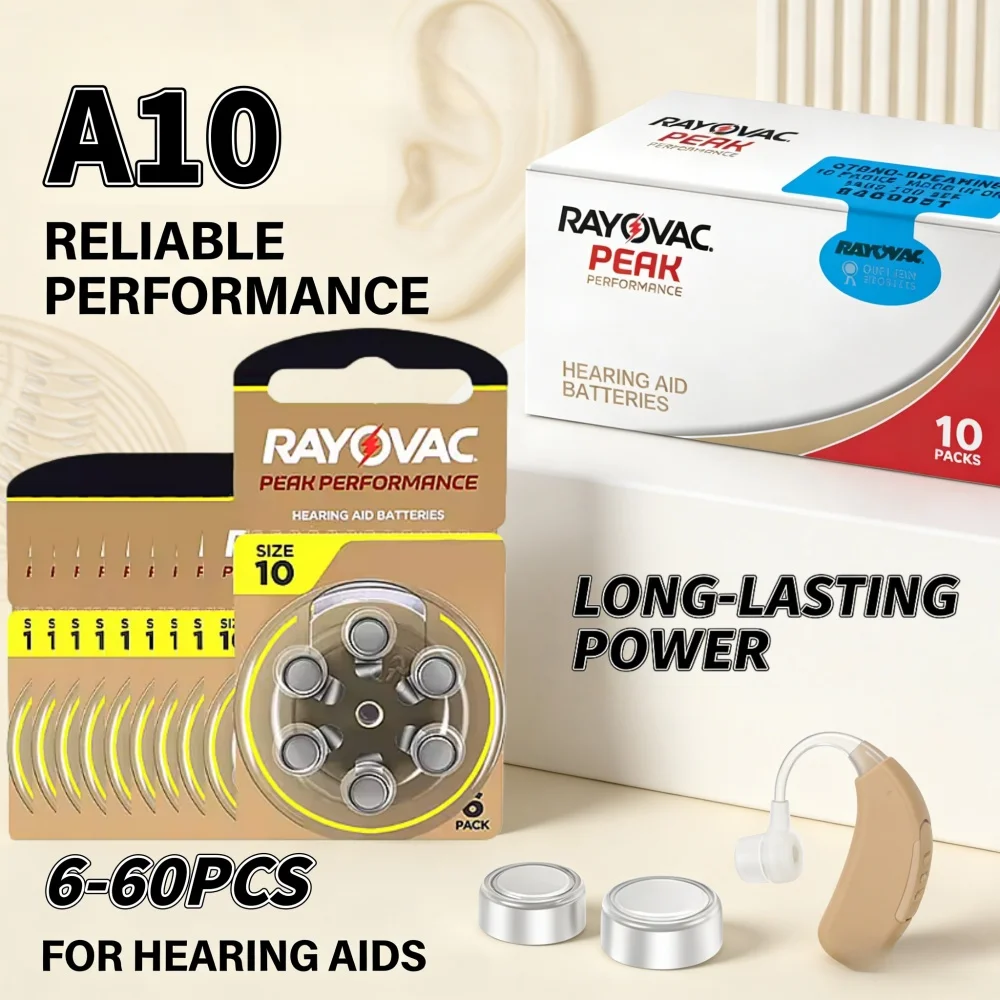 6-60PCS Rayovac Extra A10 A 10 Zinc Air Hearing Aid Battery Compatible with 10 10A PR70 for Hearing Amplifier Devices